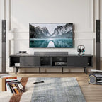 Meuble TV 70" en bois massif de style Mid-Century | Meuble de divertissement, convient aux téléviseurs de 75"