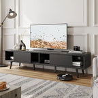 Meuble TV 70" en bois massif de style Mid-Century | Meuble de divertissement, convient aux téléviseurs de 75"