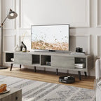 Meuble TV 70" en bois massif de style Mid-Century | Meuble de divertissement, convient aux téléviseurs de 75"