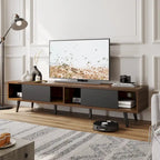 Meuble TV 70" en bois massif de style Mid-Century | Meuble de divertissement, convient aux téléviseurs de 75"