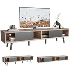 Meuble TV 70" en bois massif de style Mid-Century | Meuble de divertissement, convient aux téléviseurs de 75"