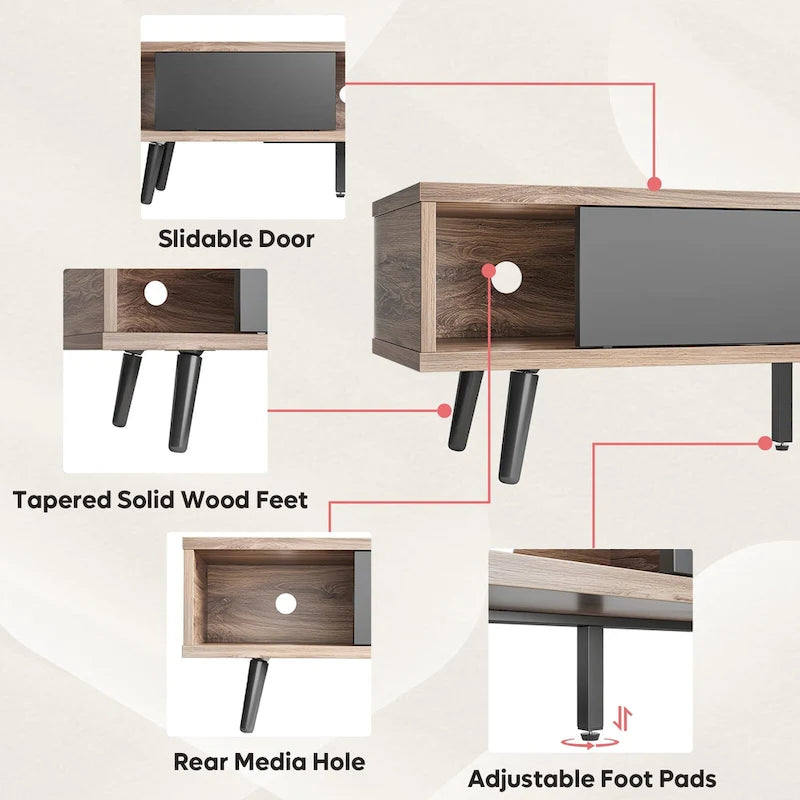 Meuble TV 70" en bois massif de style Mid-Century | Meuble de divertissement, convient aux téléviseurs de 75"