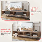 Meuble TV 70" en bois massif de style Mid-Century | Meuble de divertissement, convient aux téléviseurs de 75"
