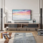 Meuble TV 70" en bois massif de style Mid-Century | Meuble de divertissement, convient aux téléviseurs de 75"