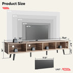 Meuble TV 70" en bois massif de style Mid-Century | Meuble de divertissement, convient aux téléviseurs de 75"