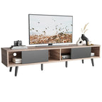 Meuble TV 70" en bois massif de style Mid-Century | Meuble de divertissement, convient aux téléviseurs de 75"