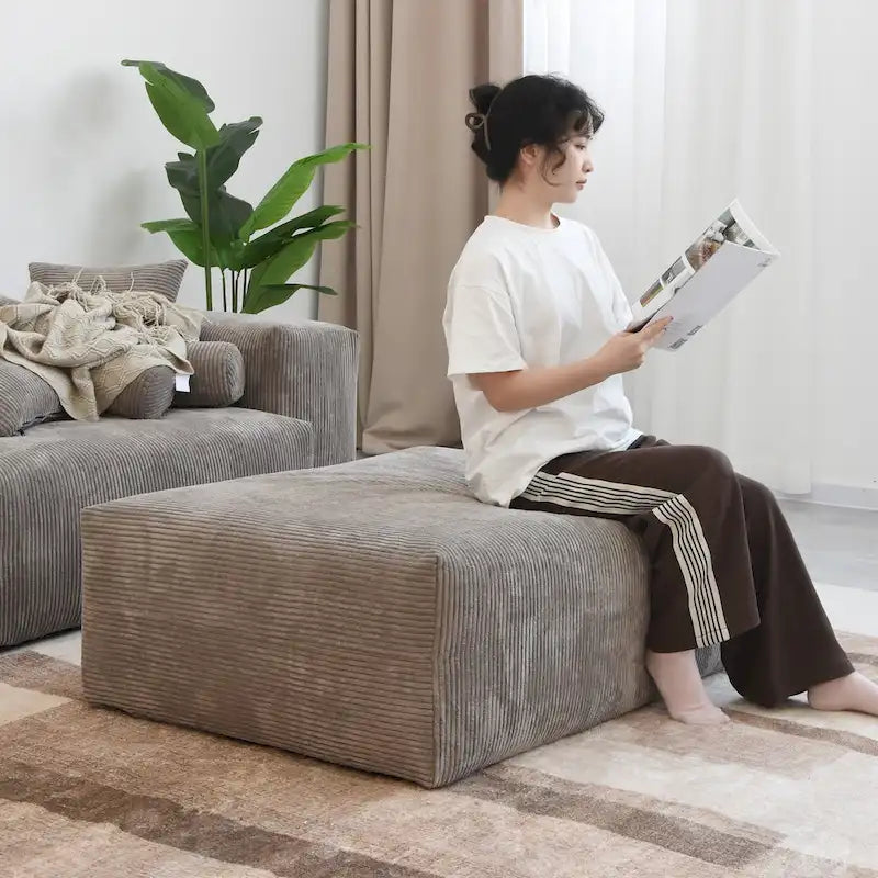 Canapé d'angle en velours côtelé en forme de L | Ensemble rembourré 5 pièces, salon moderne