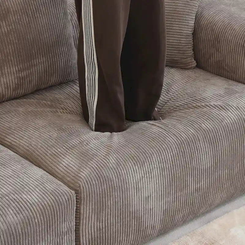 Canapé d'angle en velours côtelé en forme de L | Ensemble rembourré 5 pièces, salon moderne