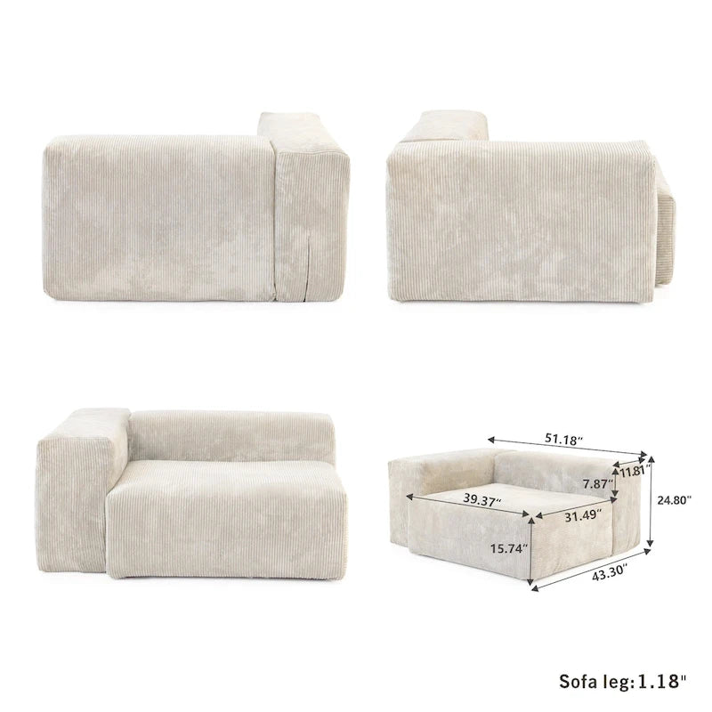 Canapé d'angle en velours côtelé en forme de L | Ensemble rembourré 5 pièces, salon moderne