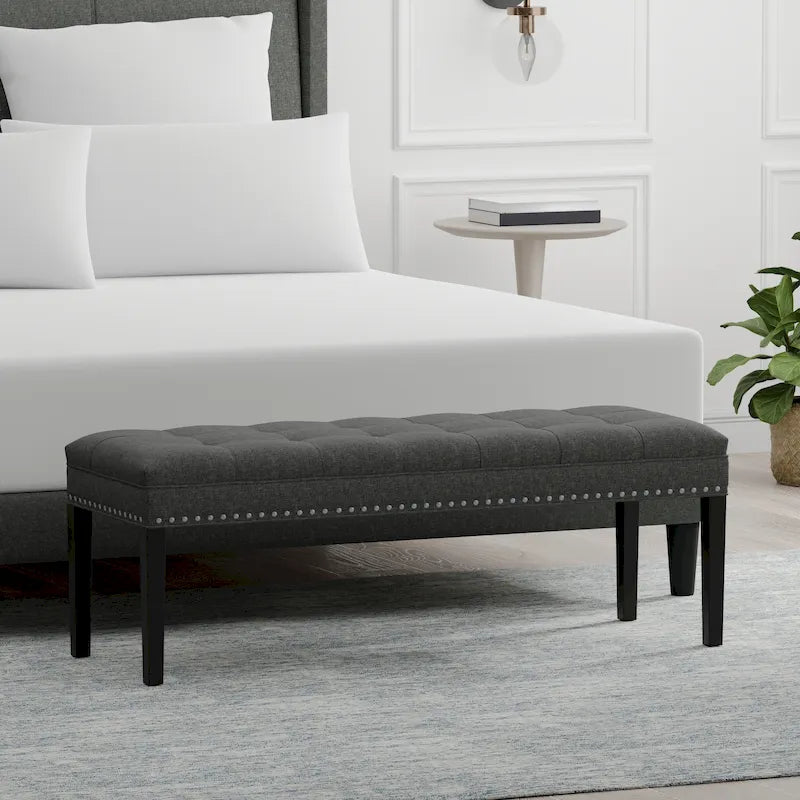 Banc d'entrée rembourré de 118 cm | Assise capitonnée, pieds en bois, style moderne