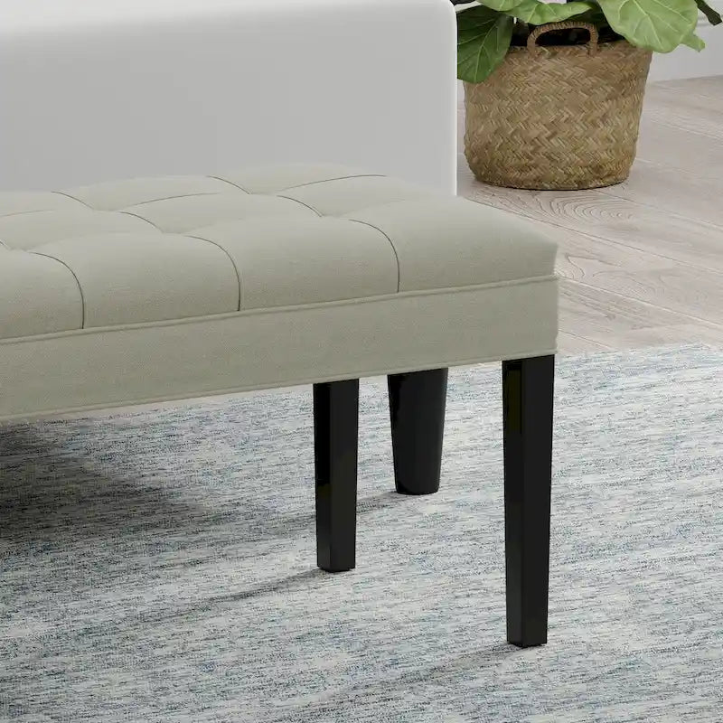 Banc d'entrée rembourré de 118 cm | Assise capitonnée, pieds en bois, style moderne