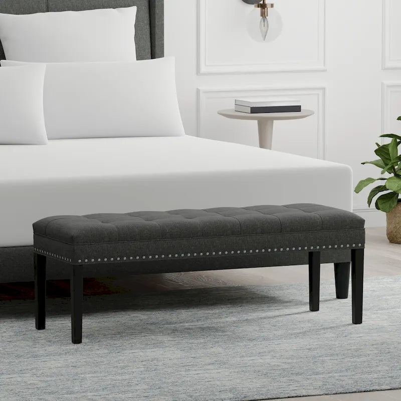 Banc d'entrée rembourré de 118 cm | Assise capitonnée, pieds en bois, style moderne