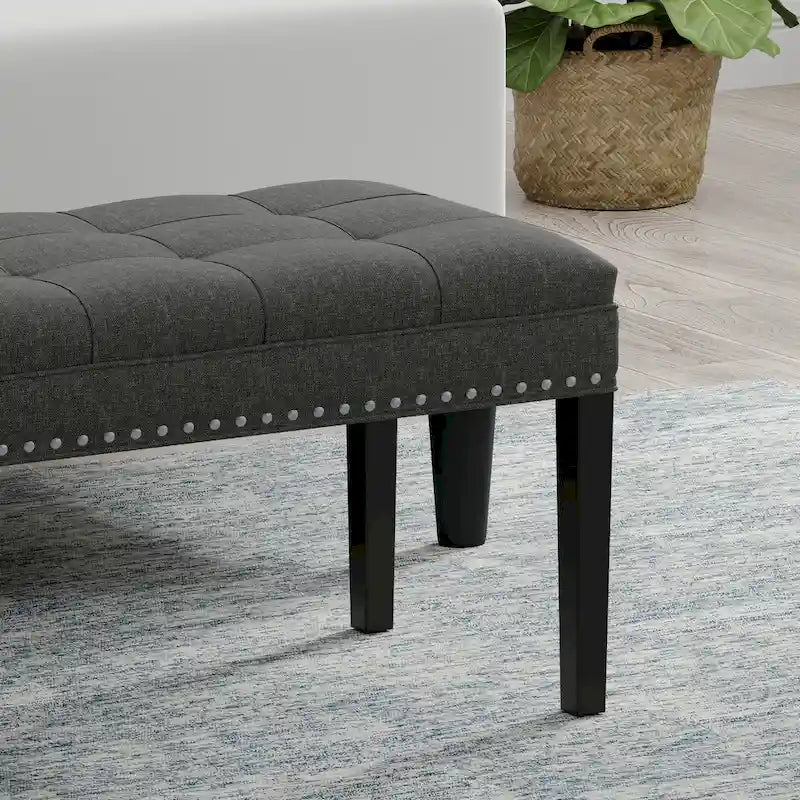 Banc d'entrée rembourré de 118 cm | Assise capitonnée, pieds en bois, style moderne