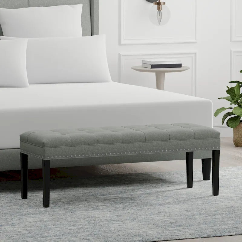 Banc d'entrée rembourré de 118 cm | Assise capitonnée, pieds en bois, style moderne