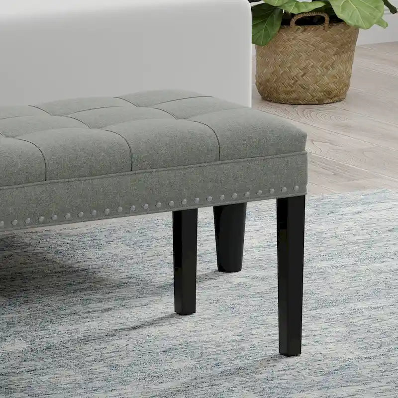 Banc d'entrée rembourré de 118 cm | Assise capitonnée, pieds en bois, style moderne