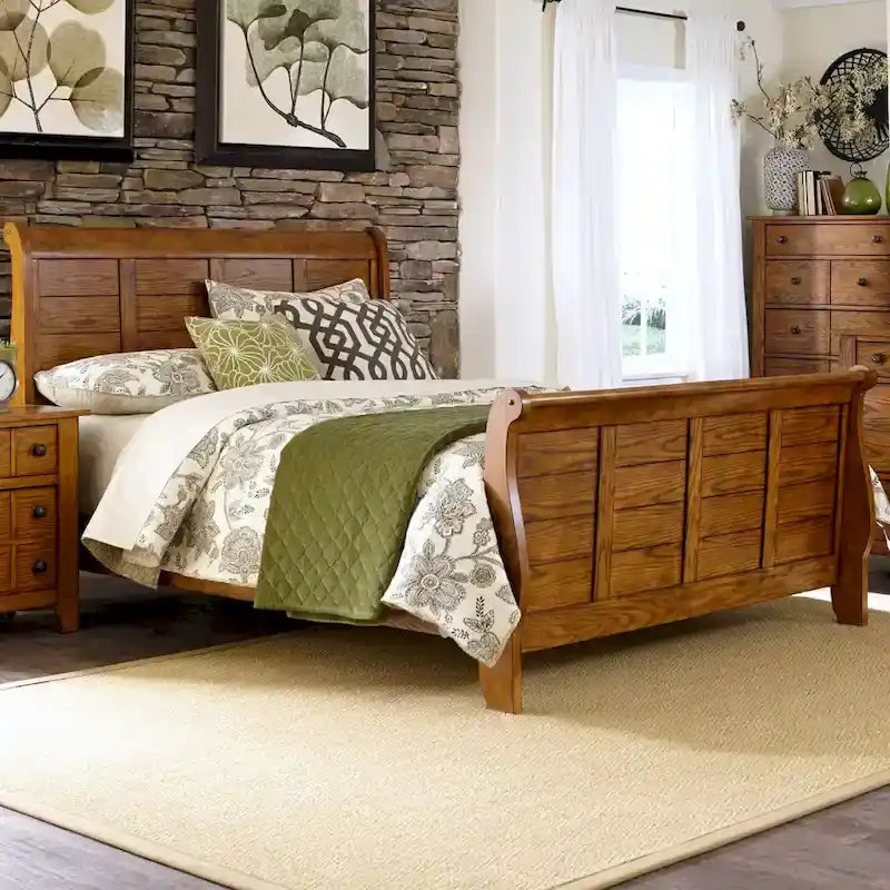 Copper Grove Epper Aged Oak Queen Sleigh Bed