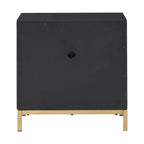Table de chevet à 2 tiroirs avec ports USB et prises de courant | Panneaux à chevrons, poignées en laiton, H 66 cm