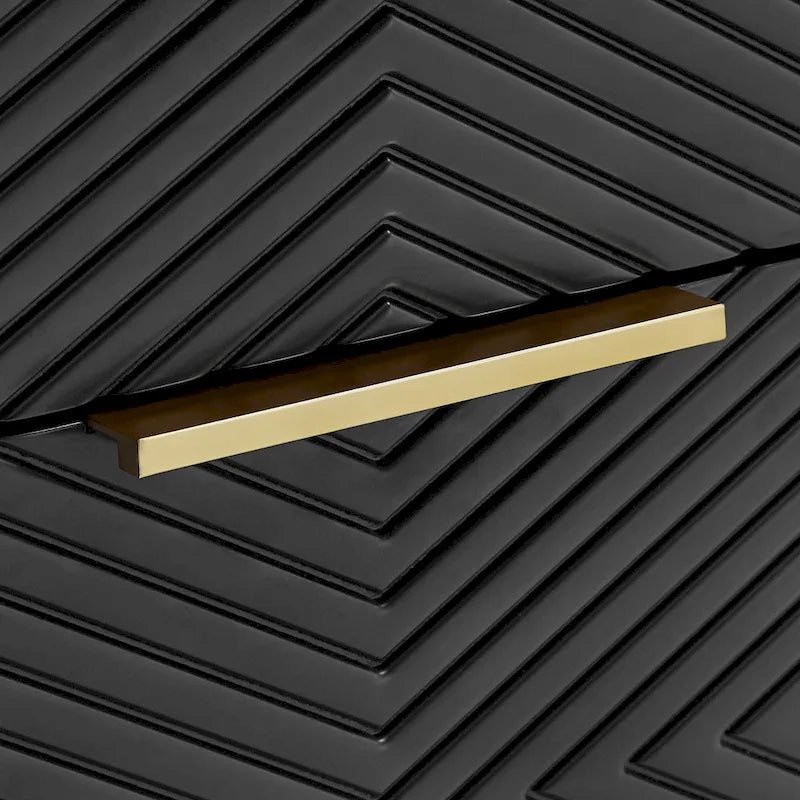 Table de chevet à 2 tiroirs avec ports USB et prises de courant | Panneaux à chevrons, poignées en laiton, H 66 cm