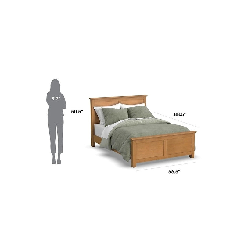 Lit plate-forme Queen avec tête de lit double panneau en placage de chêne | Sommier à lattes, finition chêne clair