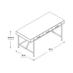 Bureau moderne blanc laqué pour télétravail avec 3 tiroirs | Pieds dorés, station de charge, 162,5 cm de large