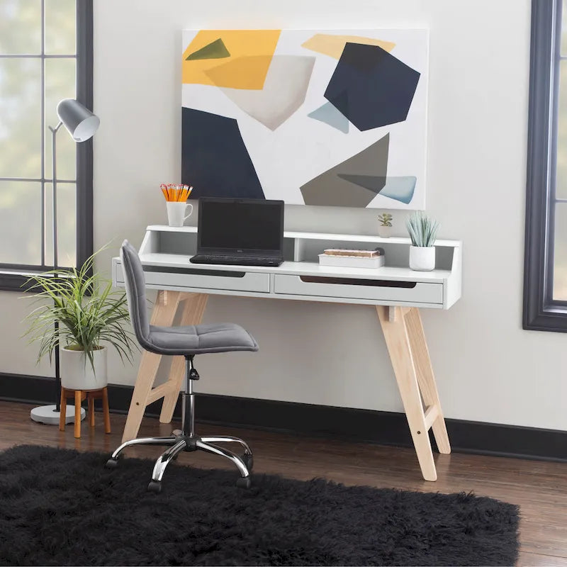 Bureau d'écriture à deux tiroirs | Bureau compact pour la maison avec rangement, style moderne