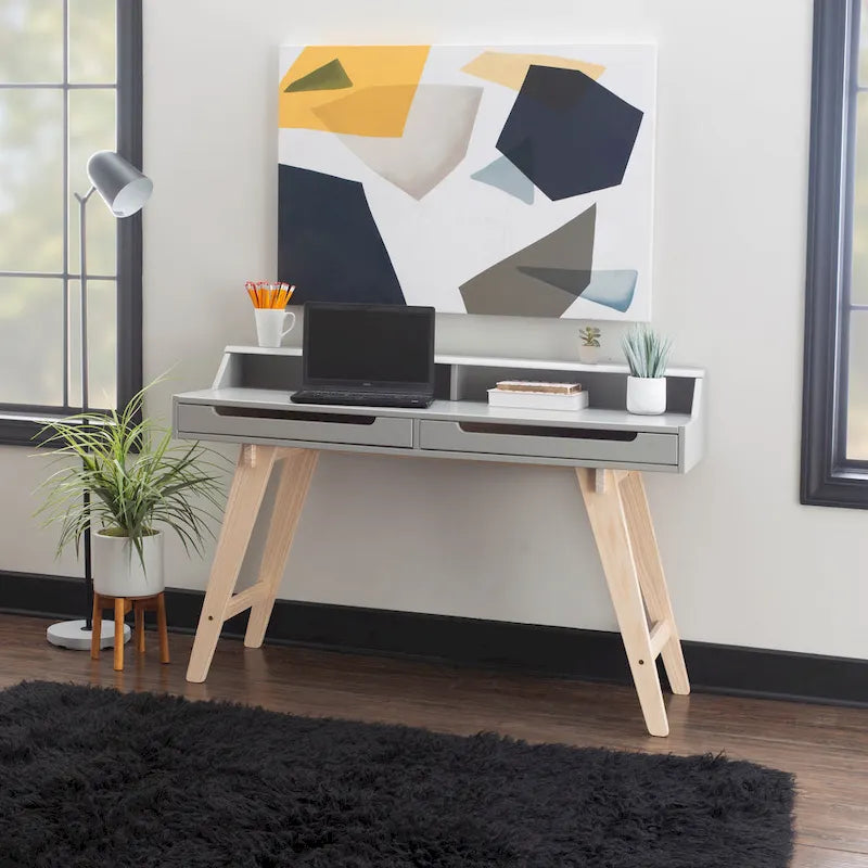 Bureau d'écriture à deux tiroirs | Bureau compact pour la maison avec rangement, style moderne