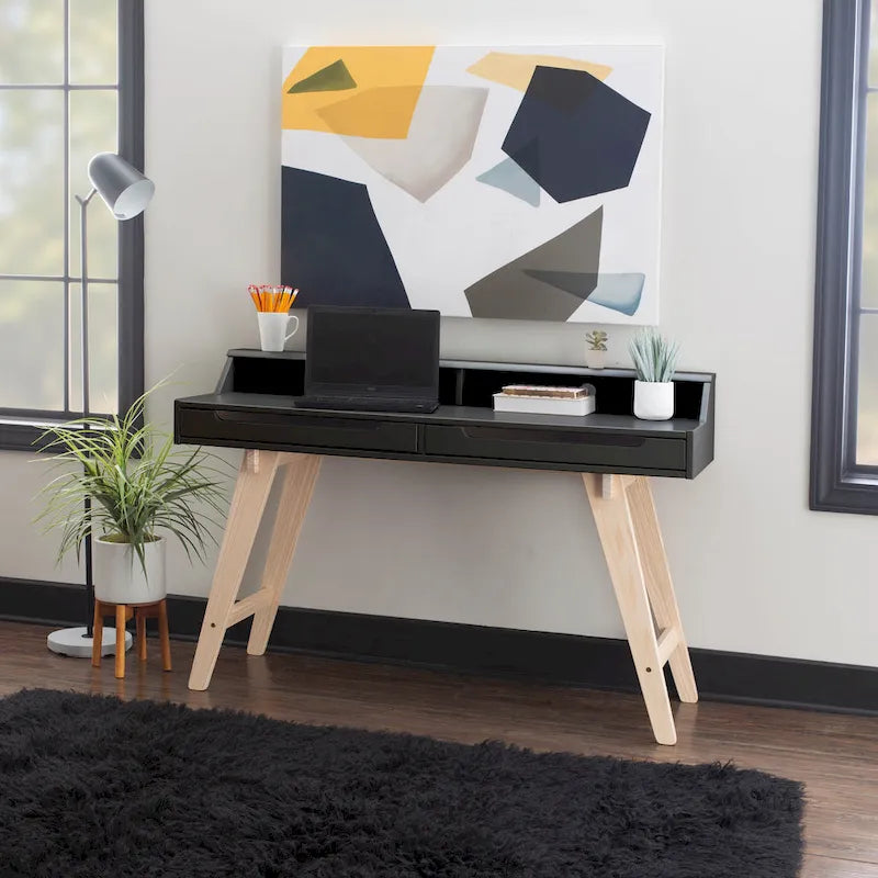 Bureau d'écriture à deux tiroirs | Bureau compact pour la maison avec rangement, style moderne