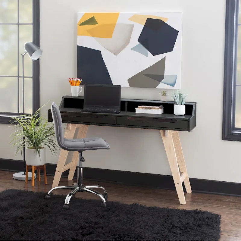 Bureau d'écriture à deux tiroirs | Bureau compact pour la maison avec rangement, style moderne