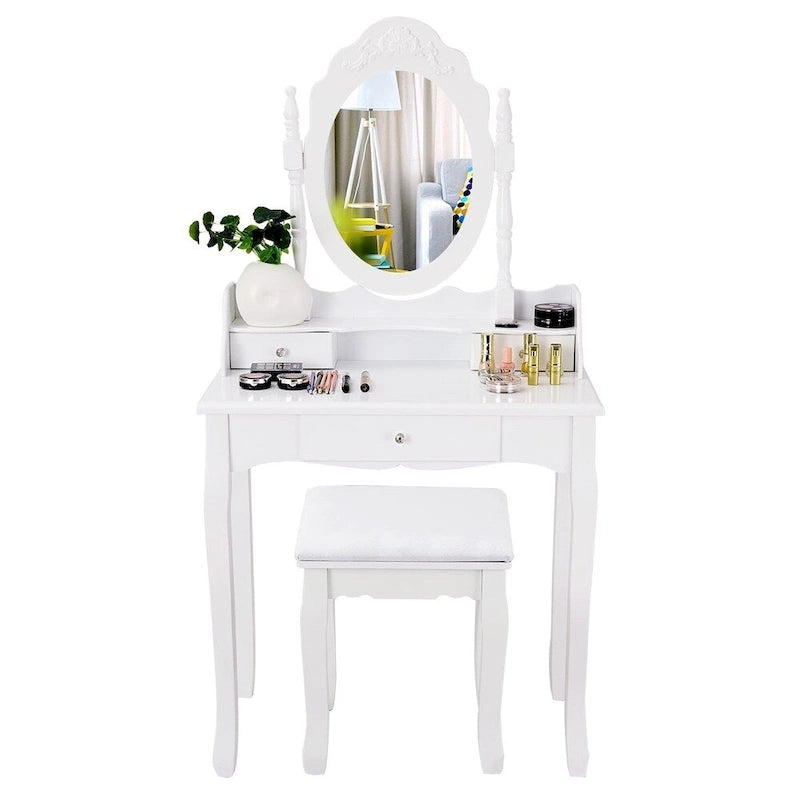 Coiffeuse et tabouret de maquillage miroir | Cadre en bois, noir ou blanc