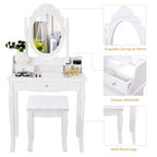 Coiffeuse et tabouret de maquillage miroir | Cadre en bois, noir ou blanc