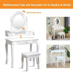 Coiffeuse et tabouret de maquillage miroir | Cadre en bois, noir ou blanc