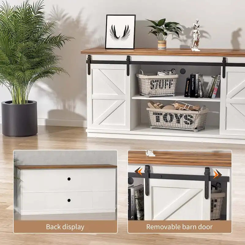 Meuble TV de ferme moderne avec porte coulissante | 2 étagères, convient aux téléviseurs de 43" à 65"