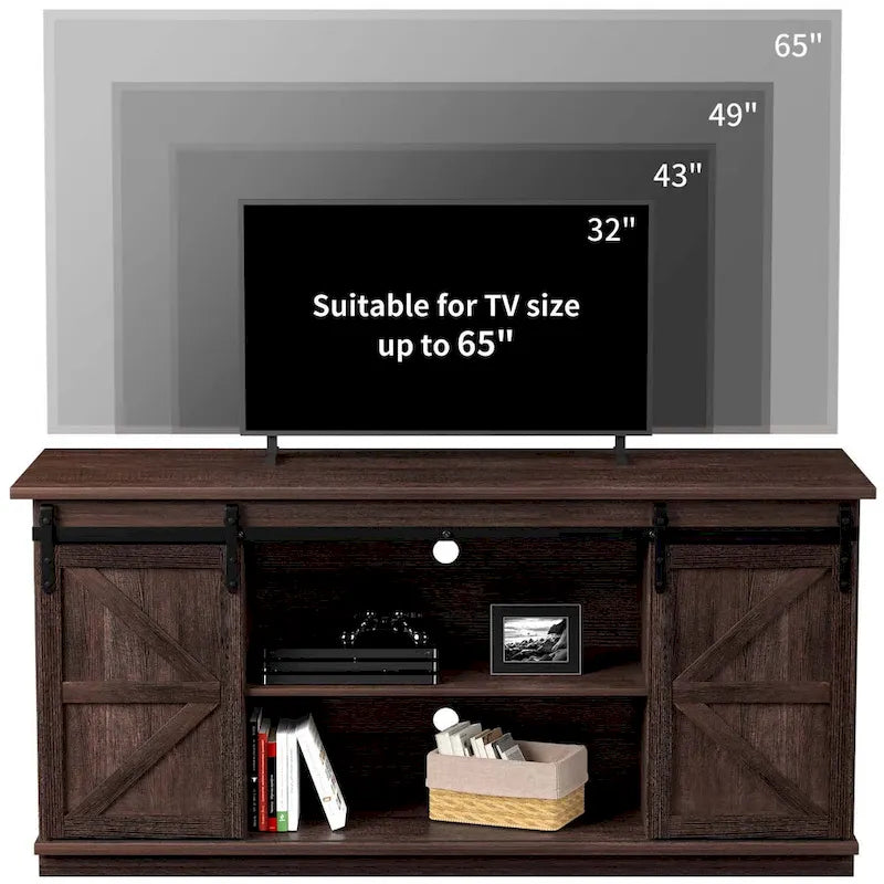 Meuble TV de ferme moderne avec porte coulissante | 2 étagères, convient aux téléviseurs de 43" à 65"