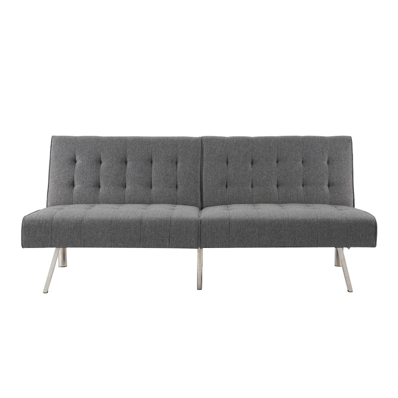 Canapé-lit futon capitonné du milieu du siècle avec dossier divisé et pieds chromés