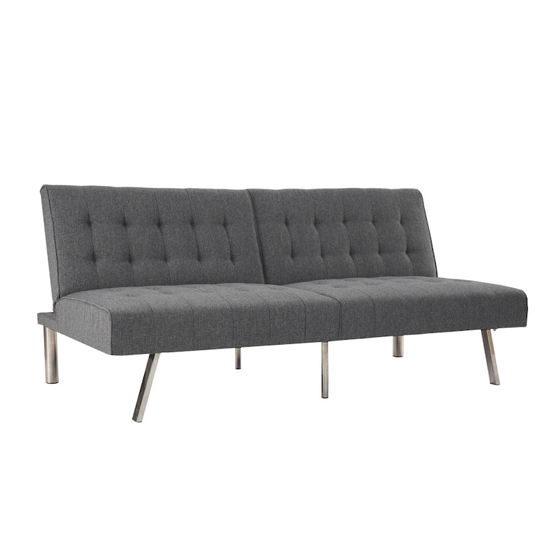 Canapé-lit futon capitonné du milieu du siècle avec dossier divisé et pieds chromés