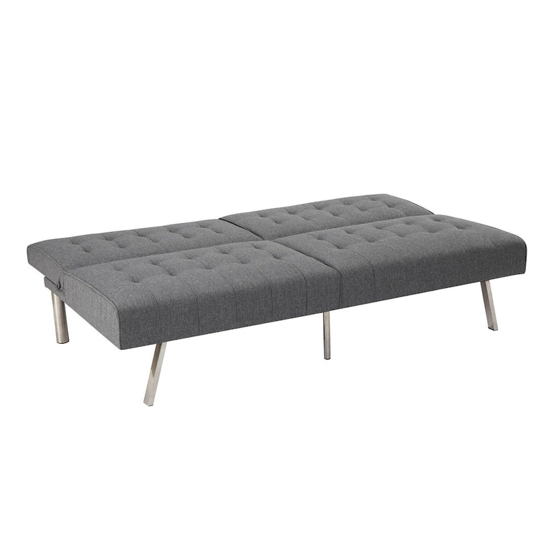 Canapé-lit futon capitonné du milieu du siècle avec dossier divisé et pieds chromés
