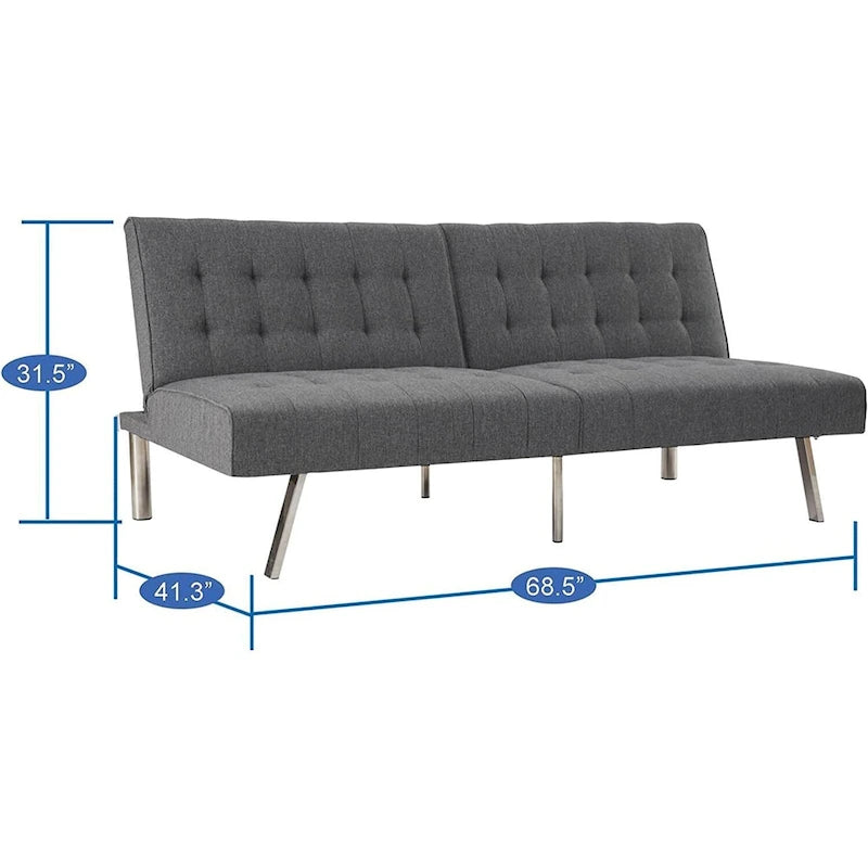 Canapé-lit futon capitonné du milieu du siècle avec dossier divisé et pieds chromés