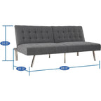 Canapé-lit futon capitonné du milieu du siècle avec dossier divisé et pieds chromés