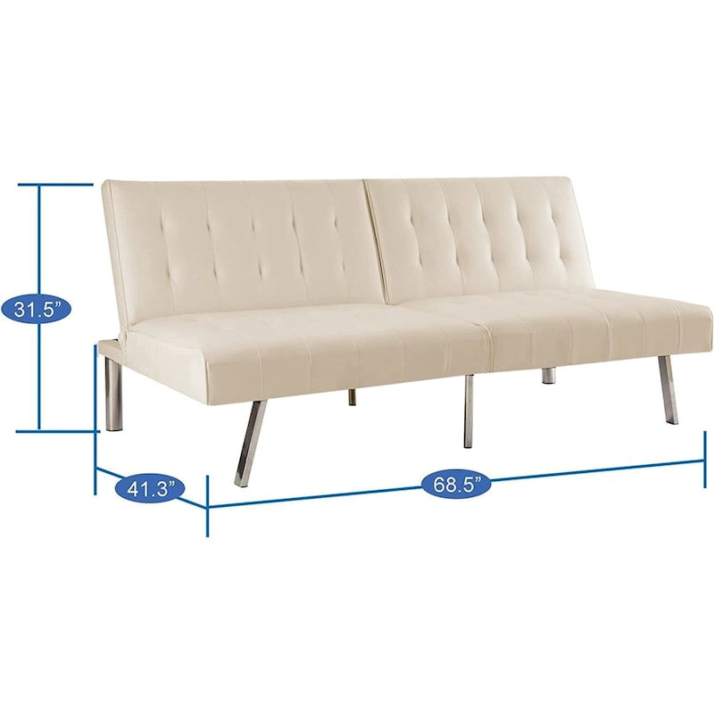 Canapé-lit futon capitonné du milieu du siècle avec dossier divisé et pieds chromés