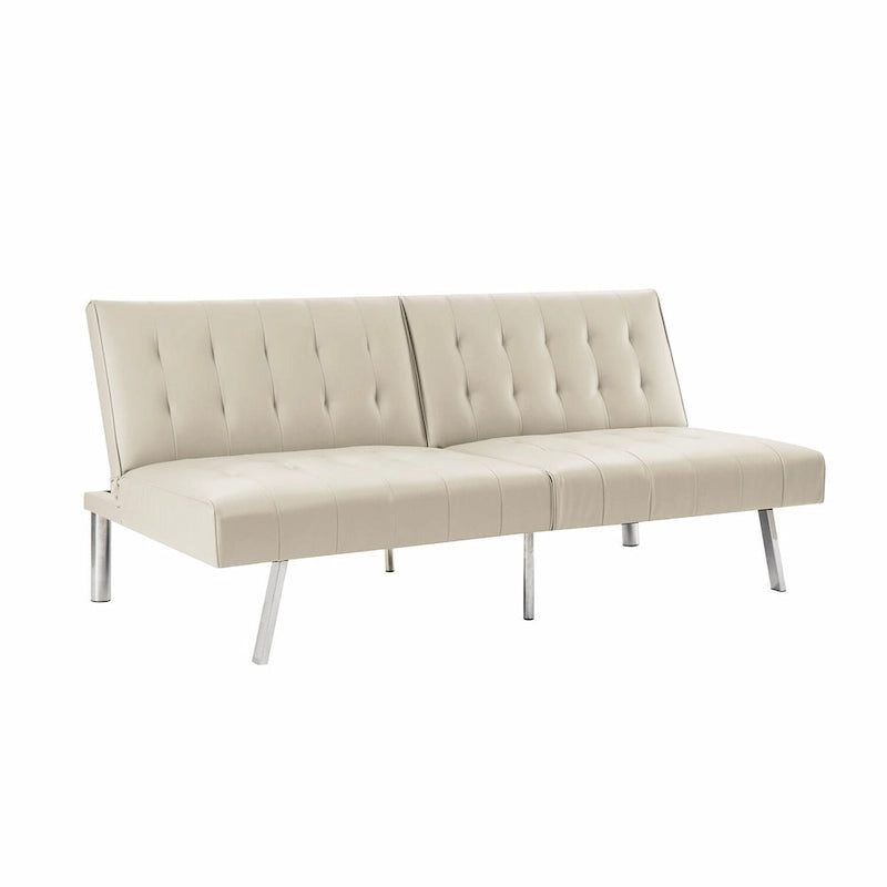 Canapé-lit futon capitonné du milieu du siècle avec dossier divisé et pieds chromés