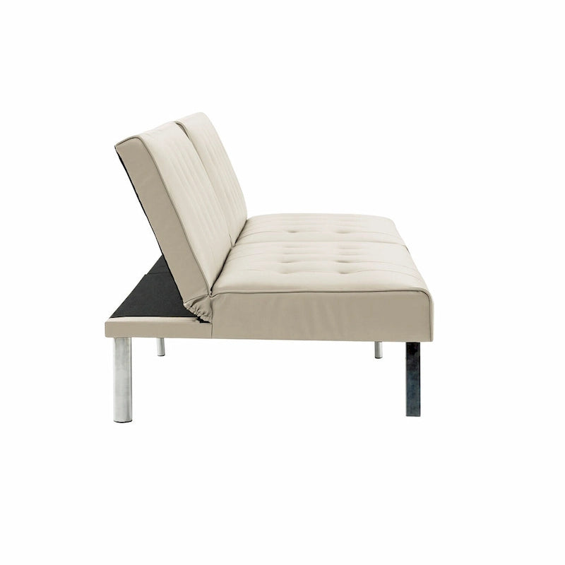Canapé-lit futon capitonné du milieu du siècle avec dossier divisé et pieds chromés