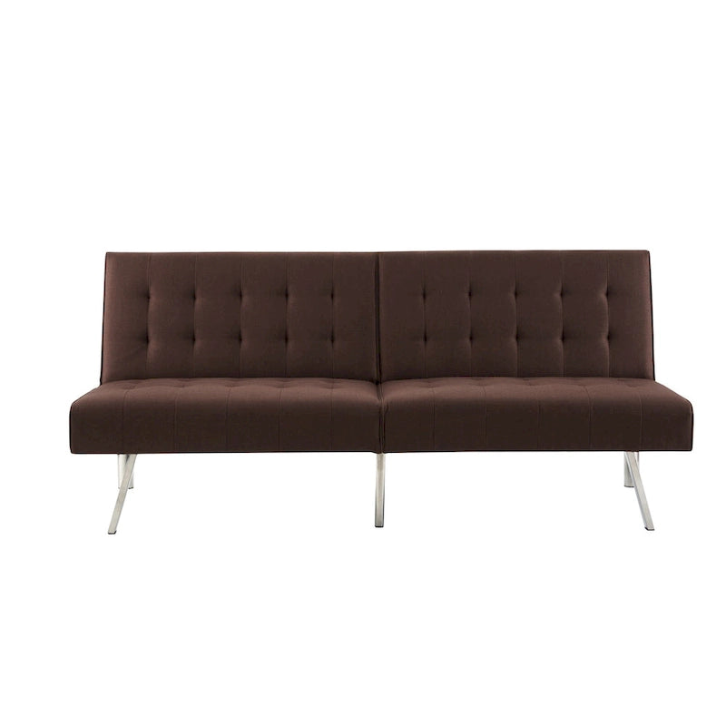 Canapé-lit futon capitonné du milieu du siècle avec dossier divisé et pieds chromés