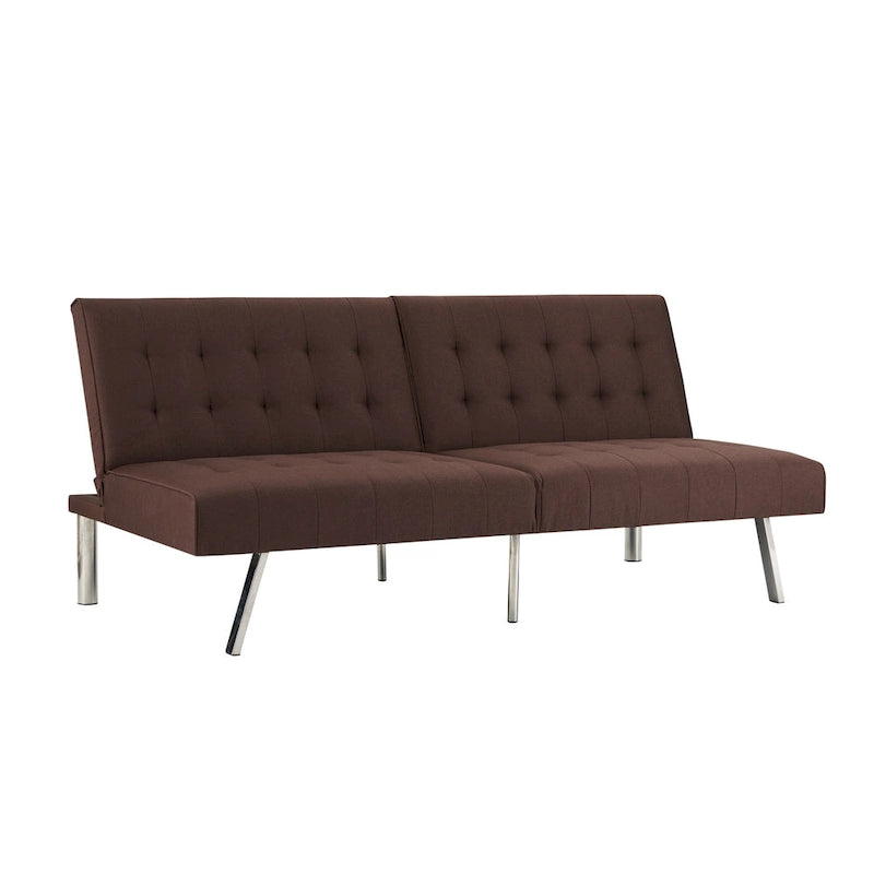 Canapé-lit futon capitonné du milieu du siècle avec dossier divisé et pieds chromés