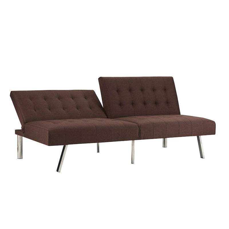 Canapé-lit futon capitonné du milieu du siècle avec dossier divisé et pieds chromés