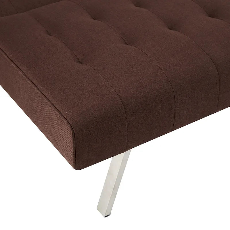 Canapé-lit futon capitonné du milieu du siècle avec dossier divisé et pieds chromés