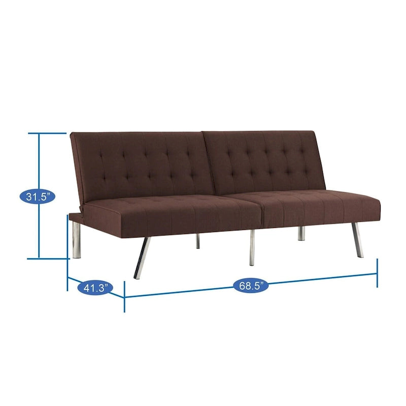 Canapé-lit futon capitonné du milieu du siècle avec dossier divisé et pieds chromés