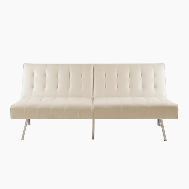 Canapé-lit futon capitonné du milieu du siècle avec dossier divisé et pieds chromés