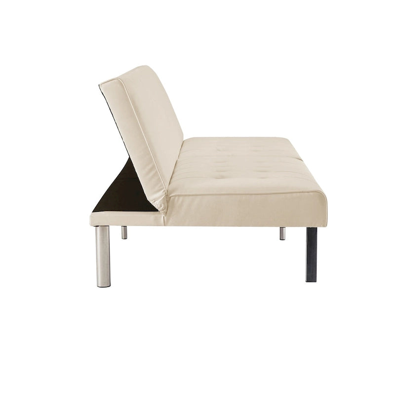 Canapé-lit futon capitonné du milieu du siècle avec dossier divisé et pieds chromés