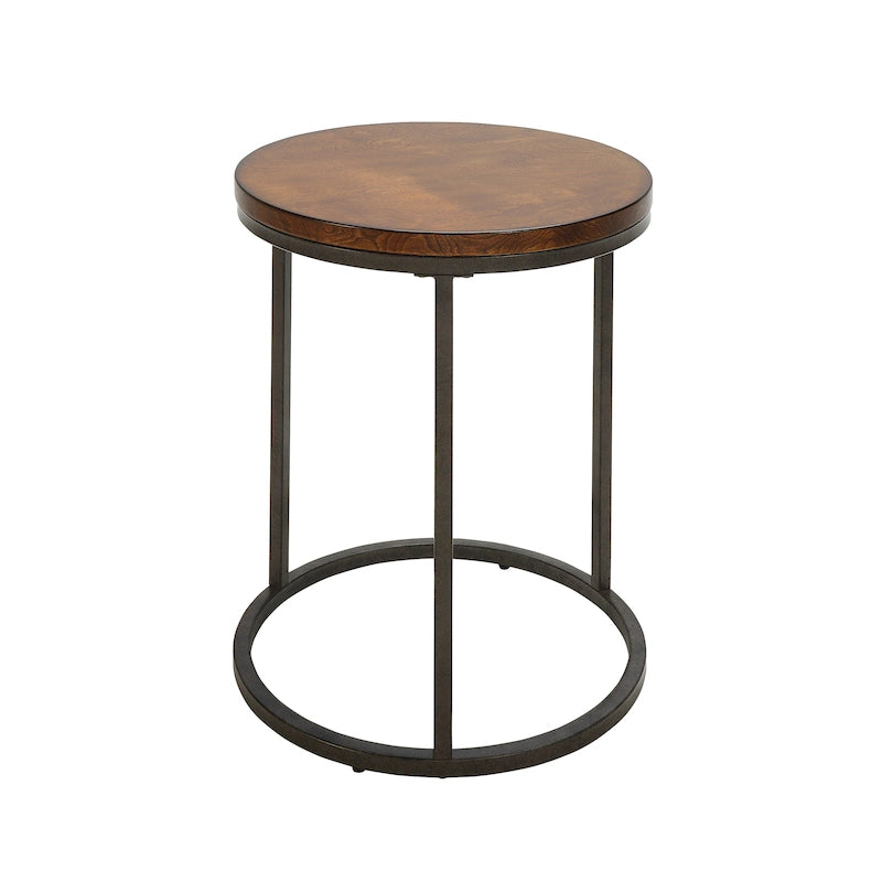 Table d'appoint ronde 18" | Finition Châtaigne, Style Industriel, Table d'appoint pour Salon