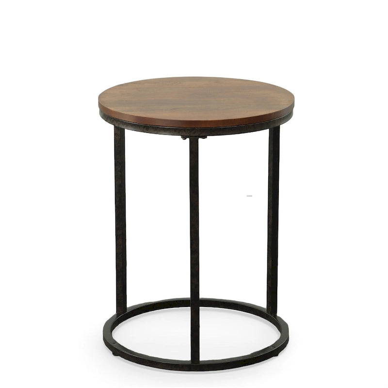 Table d'appoint ronde 18" | Finition Châtaigne, Style Industriel, Table d'appoint pour Salon